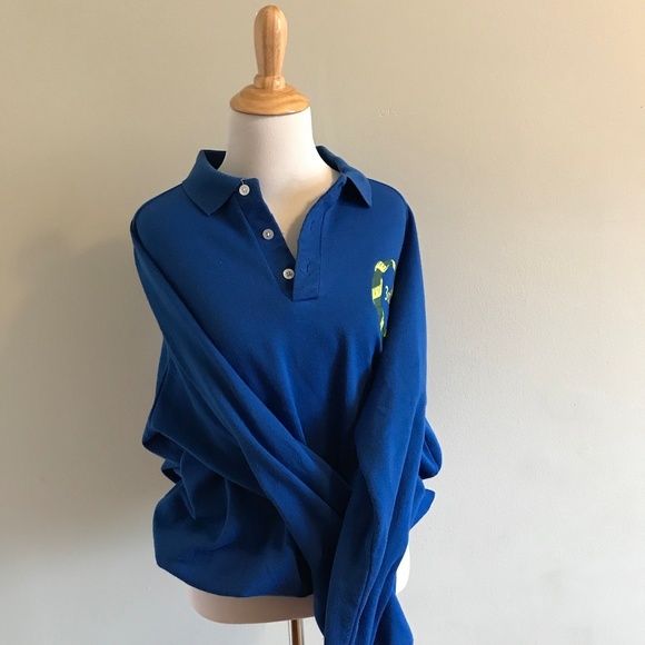 Vintage 80s Funky 3rd Bright Blue 3/4 button top - Picture 3 of 7